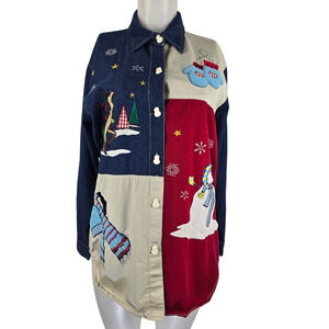 Fashion Bug Christmas Winter Holiday Long Sleeve Button Down Blouse 14/16